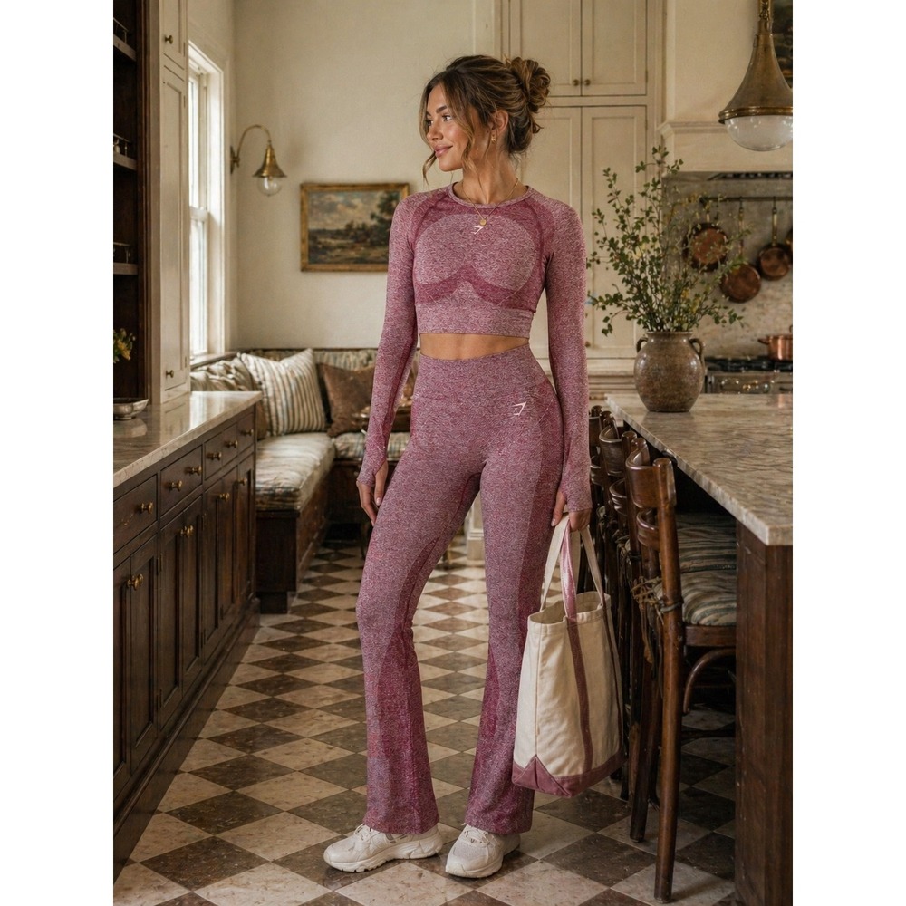 Gymshark Vital Seamless Long Sleeve Crop‎ Top Beetroot Red Marl Womens Medium